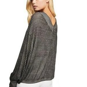 Free People We The Free South Side Thermal Top S Charcoal Black Waffle Knit